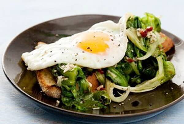Grilled escarole and fried egg on grilled bread recipe